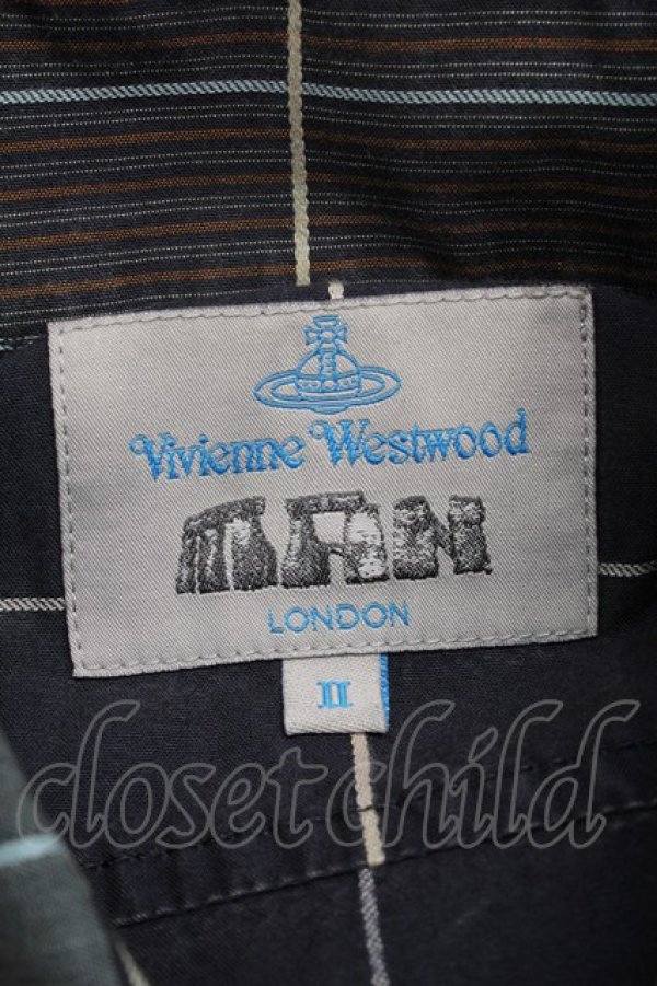 画像4: ヴィヴィアンウエストウッド MAN 中古 / 切替チェックシャツ II グレー  S-25-07-13-011-bl-AS-ZH (4)