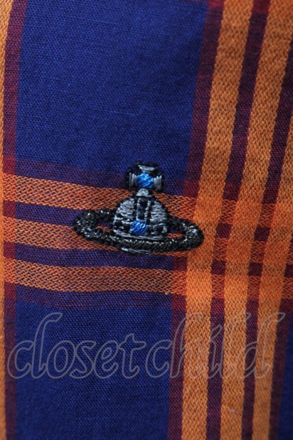 画像3: ヴィヴィアンウエストウッド MAN 中古 / チェックシャツ 46 オレンジx紺  S-25-07-13-013-ts-AS-ZS (3)