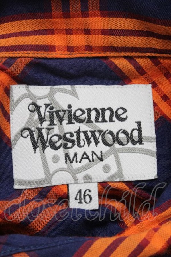 画像4: ヴィヴィアンウエストウッド MAN 中古 / チェックシャツ 46 オレンジx紺  S-25-07-13-013-ts-AS-ZS (4)