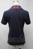 画像2: ヴィヴィアンウエストウッド 中古 / 単色オーブ刺繍&チェック襟ポロカットソー 2 紺  S-25-07-13-020-to-SZ-ZS (2)