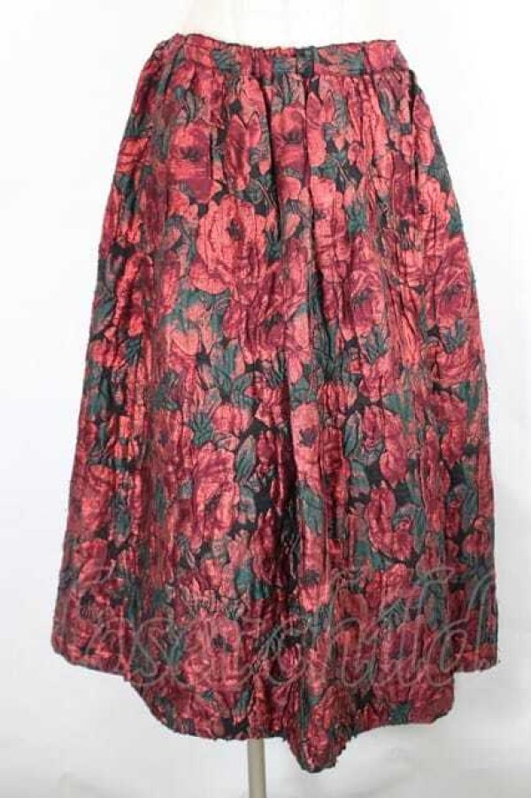画像1: COMME des GARCONS / ラメフラワー総柄スカート  黒Ｘ赤 I-26-07-29-028-sk-SA-ZI (1)