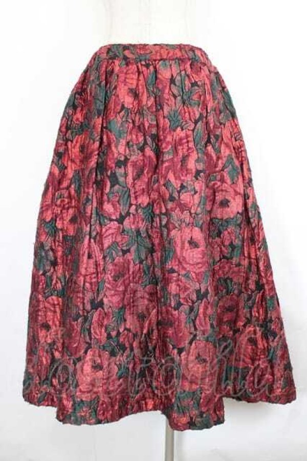 画像2: COMME des GARCONS / ラメフラワー総柄スカート  黒Ｘ赤 I-26-07-29-028-sk-SA-ZI (2)