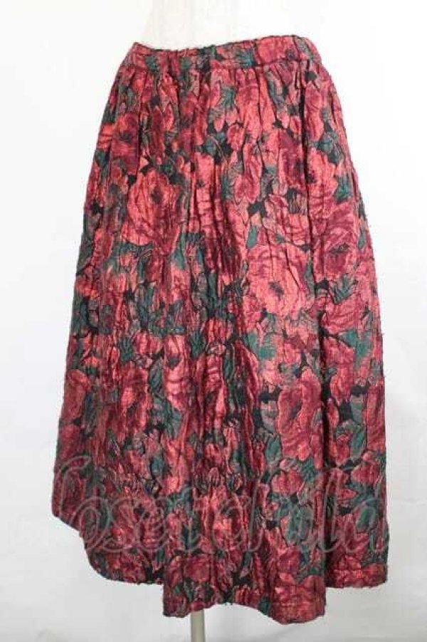 画像3: COMME des GARCONS / ラメフラワー総柄スカート  黒Ｘ赤 I-26-07-29-028-sk-SA-ZI (3)