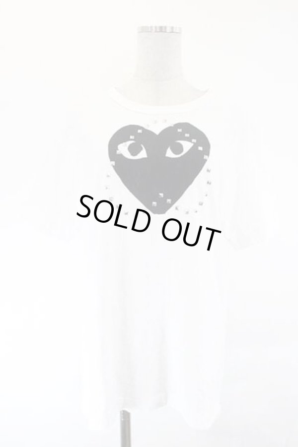 画像1: COMME des GARCONS / ブラックハートスタッズハーフスリーブＴシャツ M 白Ｘ黒 I-26-07-29-005-to-SA-ZH (1)