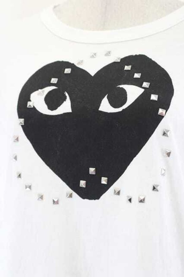 画像4: COMME des GARCONS / ブラックハートスタッズハーフスリーブＴシャツ M 白Ｘ黒 I-26-07-29-005-to-SA-ZI (4)