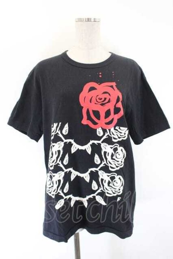 画像1: COMME des GARCONS / 薔薇プリントＴシャツ L 黒Ｘ赤Ｘ白 I-26-07-29-009-to-SA-ZI (1)