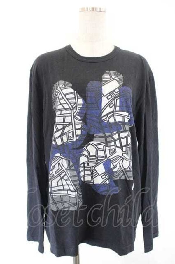 画像1: COMME des GARCONS / 地図柄長袖カットソー L 黒ＸグレーＸ青 I-26-07-29-002-to-SA-ZI (1)