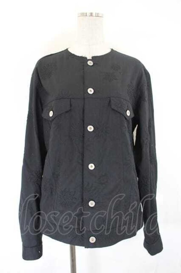 画像1: COMME des GARCONS / 刺繍ノーカラージャケット L 黒 I-26-07-29-016-jc-SA-ZI (1)