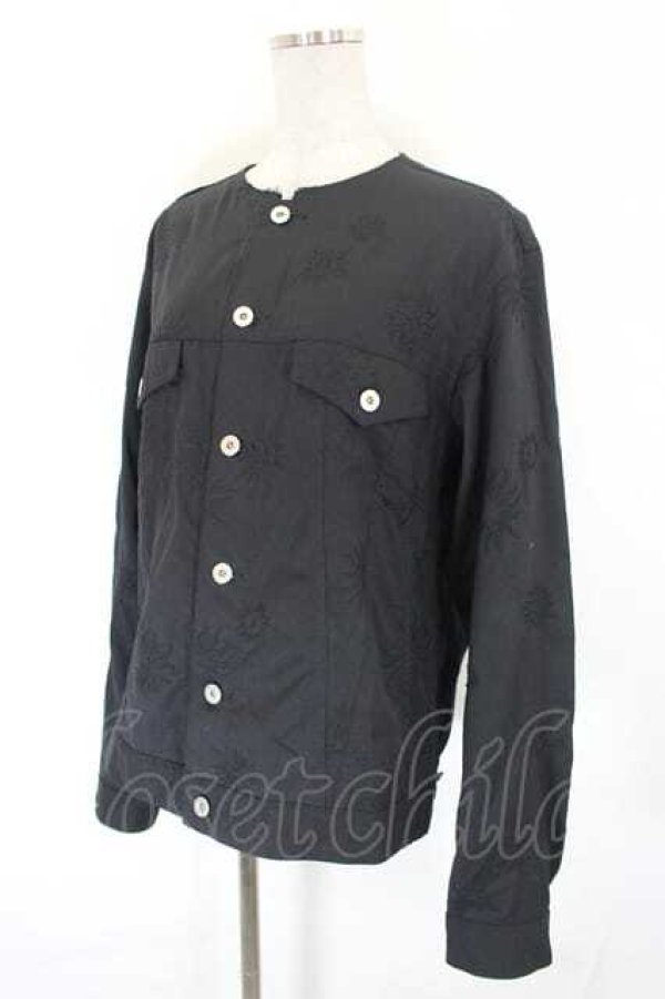 画像3: COMME des GARCONS / 刺繍ノーカラージャケット L 黒 I-26-07-29-016-jc-SA-ZI (3)
