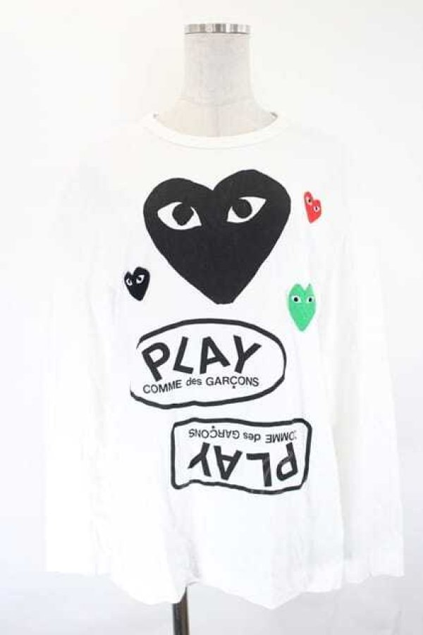 画像1: COMME des GARCONS / ハートワッペン長袖カットソー  白Ｘ黒Ｘ赤Ｘ緑 I-26-07-29-017-to-SA-ZI (1)