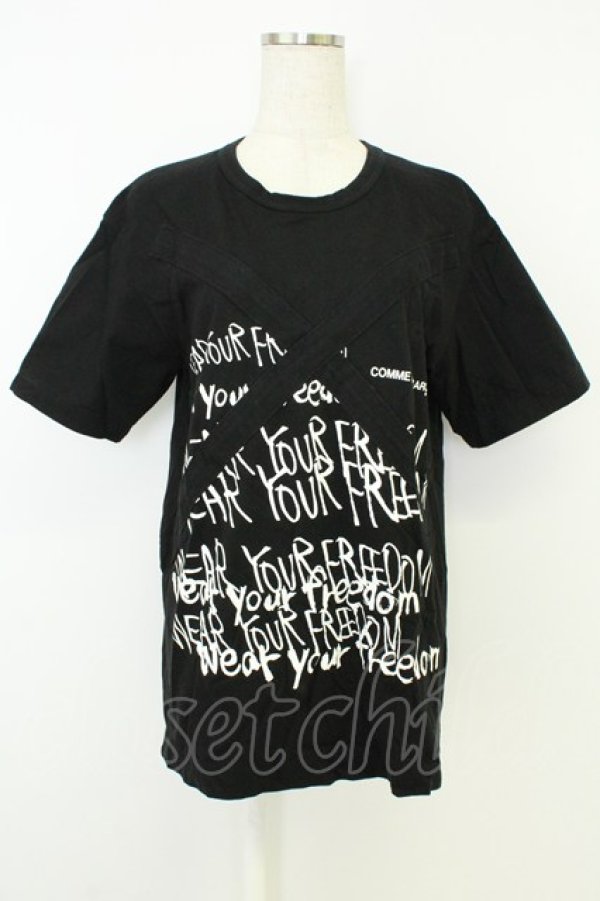 画像1: COMME des GARCONS / クロスデザイン半袖カットソー S ブラック T-26-05-17-020-ts-OD-ZT (1)