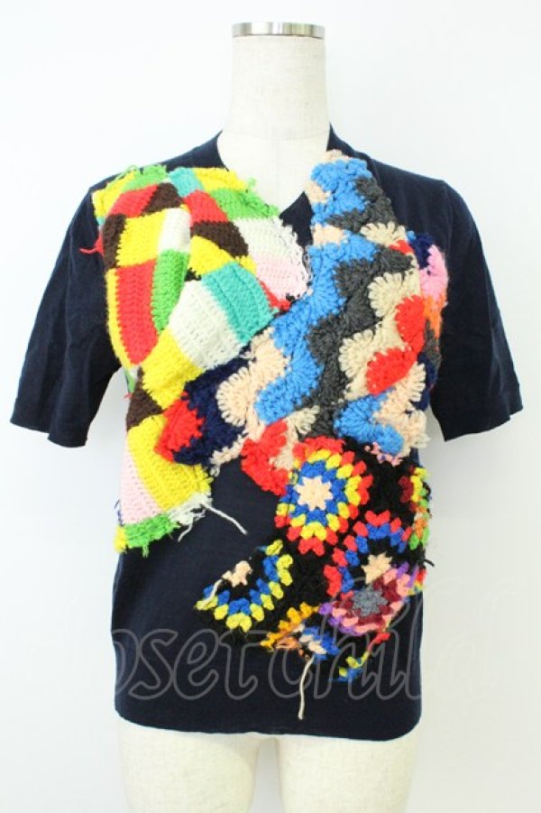画像1: COMME des GARCONS / フロント刺繍半袖ニット M 紺 T-26-05-17-007-to-OD-ZT (1)