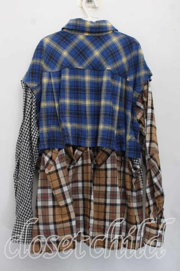画像2: ヴィヴィアンウエストウッド 中古 / ブロッキングチェックシャツ 00（ワンサイズ） 青ｘ茶  H-26-07-12-014-bl-OD-ZH (2)