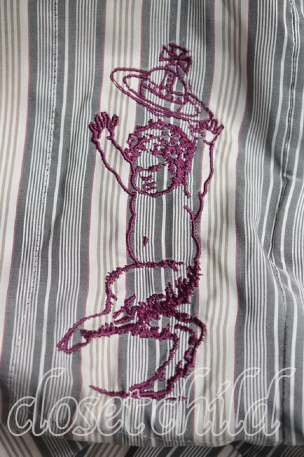 画像6: ヴィヴィアンウエストウッド 中古 / サティア刺繍カバーオールシャツ UK10（9号相当） 灰  H-26-07-12-017-bl-OD-ZH (6)