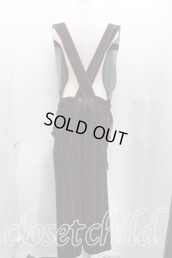 画像2: Worlds End 中古 / ストライプオーバーオール II 黒×赤  H-24-09-22-007-op-IN-ZH (2)