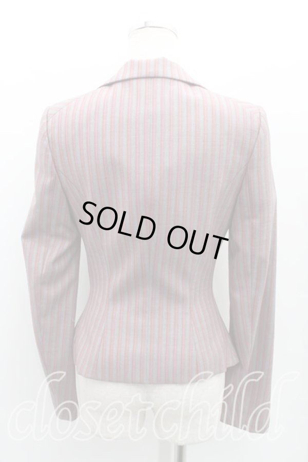 画像2: ヴィヴィアンウエストウッド 中古 / ストライプジャケット 38 灰x赤  H-24-10-20-003-jc-OD-ZH (2)