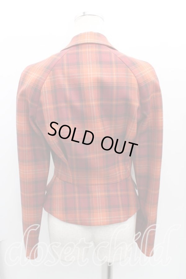 画像2: ヴィヴィアンウエストウッド 中古 / タータンチェックシングルジャケット 38 茶  H-24-10-20-004-jc-OD-ZH (2)