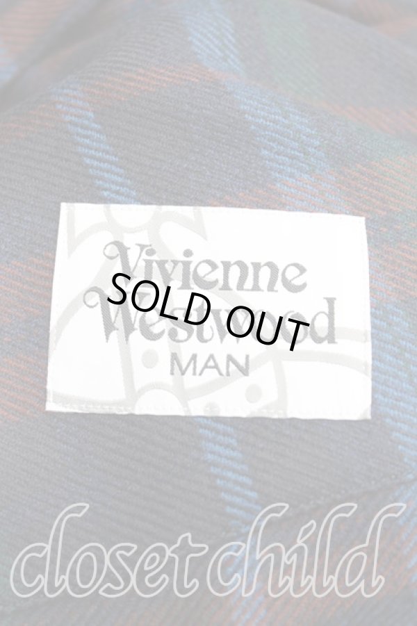 画像3: ヴィヴィアンウエストウッド MAN 中古 / タータンチェックケープコート FREE 紺  H-24-12-01-008-co-IN-ZH (3)