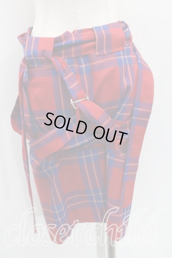 画像2: ANGLOMANIA 中古 / タータンチェックボンテージスカート 40 赤x青  H-25-02-23-021-sk-OD-ZH (2)