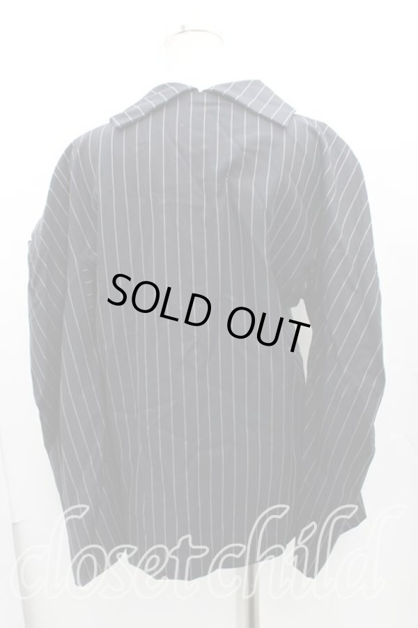 画像2: Worlds End 中古 / ストライプパワーショルダージャケット  紺  H-25-03-09-003-jc-IN-ZH (2)