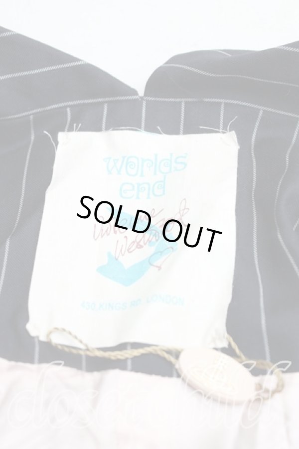 画像3: Worlds End 中古 / ストライプパワーショルダージャケット  紺  H-25-03-09-003-jc-IN-ZH (3)