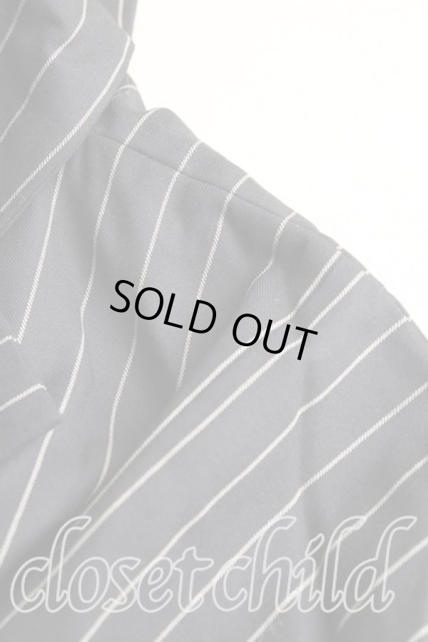 画像5: Worlds End 中古 / ストライプパワーショルダージャケット  紺  H-25-03-09-003-jc-IN-ZH (5)