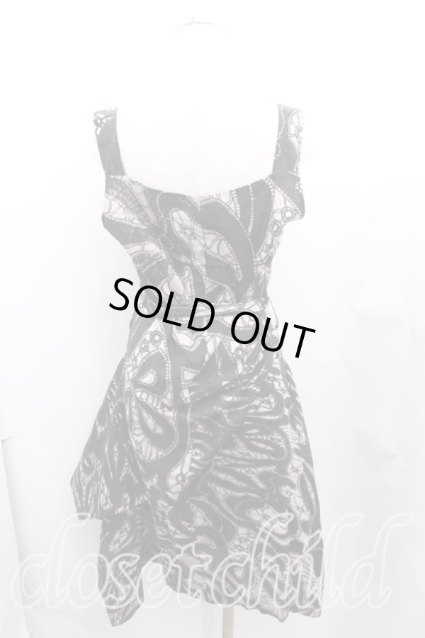 画像2: ANGLOMANIA 中古 / 総柄ワンピース 40(9号) 黒xベージュ  H-25-03-30-068-op-OD-ZH (2)