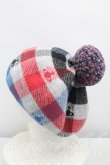 画像2: ヴィヴィアンウエストウッド 中古 / ORBチェックボンボンベレー帽  青  H-25-03-30-012-ha-OD-ZH (2)