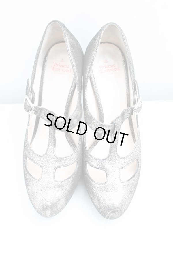 画像2: ヴィヴィアンウエストウッド 中古 / グリッターメリージェーンパンプス 38（24cm） シルバー  H-25-04-13-019-sh-IN-ZH (2)