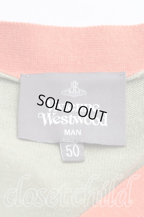 画像3: ヴィヴィアンウエストウッド MAN 中古 / オーブ刺繍ボーダーカーディガン 50(メンズXL相当) オレンジ×緑  H-25-05-04-035-to-IN-ZH (3)