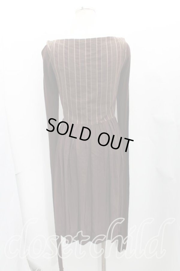 画像2: ANGLOMANIA 中古 / ストライプサンデードレス M 茶  H-25-05-25-011-op-OD-ZH (2)