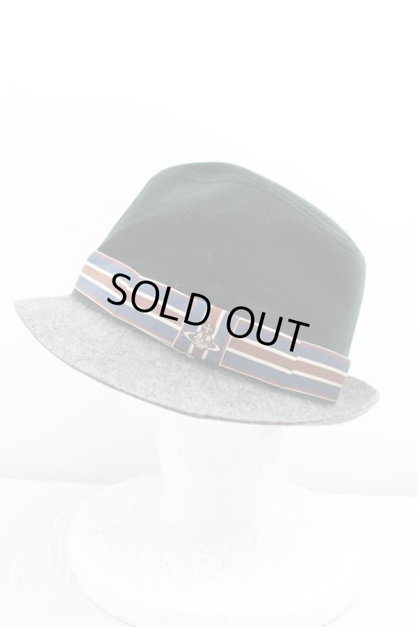 画像2: ヴィヴィアンウエストウッド MAN 中古 / スエードハット  黒×灰  H-25-05-25-116-ha-IN-ZH (2)