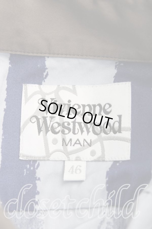 画像3: ヴィヴィアンウエストウッド MAN 中古 / ストライプボンテージシャツ 46（メンズM） カーキｘ青  H-25-06-01-117-bl-OD-ZH (3)