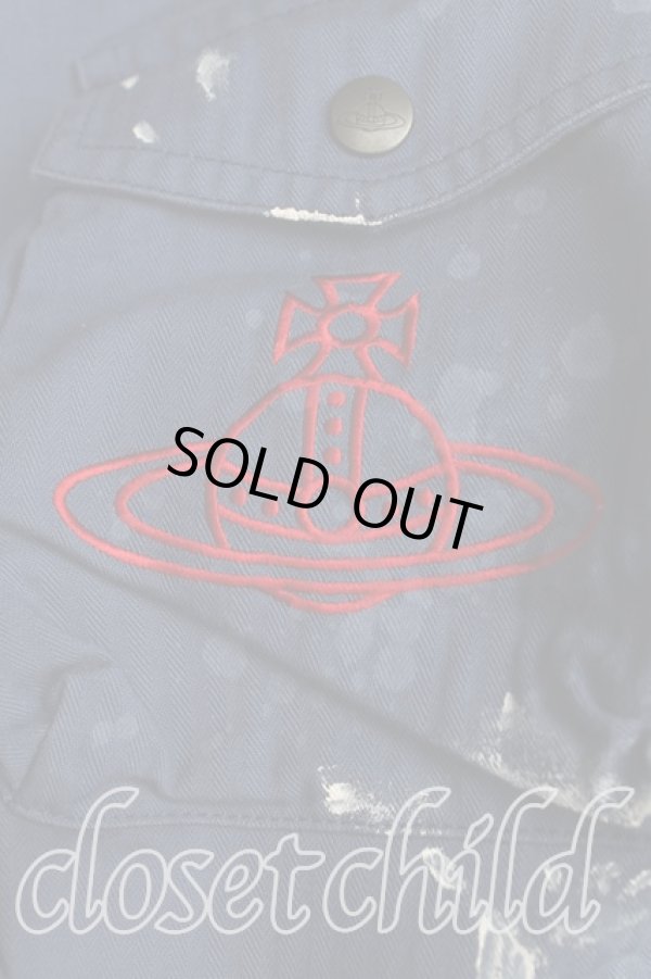 画像6: ヴィヴィアンウエストウッド 中古 / ヘリンボンツイルスプラッシュペイントワークシャツ 00（ワンサイズ） 青  H-25-06-08-047-bl-OD-ZH (6)