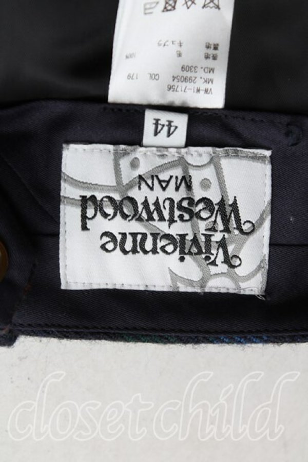 画像5: ヴィヴィアンウエストウッド MAN 中古 / タータンチェックウールセットアップ JKT46(メンズM)/PNT44(メンズS) 紺×茶  H-25-06-22-029-su-IN-ZH (5)