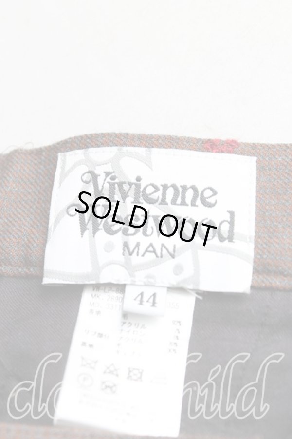 画像3: ヴィヴィアンウエストウッド MAN 中古 / 格子チェックウールパンツ 44(メンズS) 茶×赤  H-25-06-22-011-pa-IN-ZH (3)