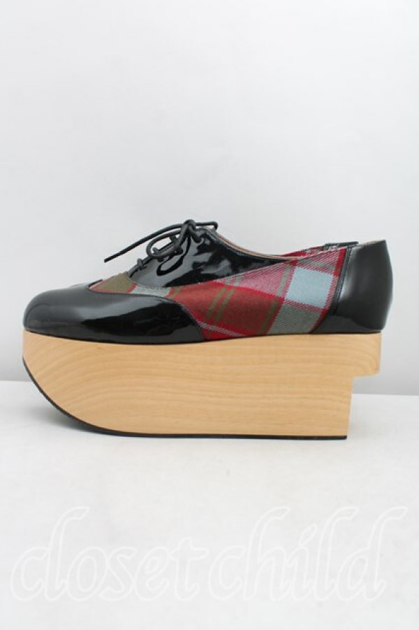 画像3: ヴィヴィアンウエストウッド 中古 / ロッキンホースギリー UK7(25.5〜26.0cm) 黒×タータン  H-25-06-29-012-sh-IN-ZH (3)
