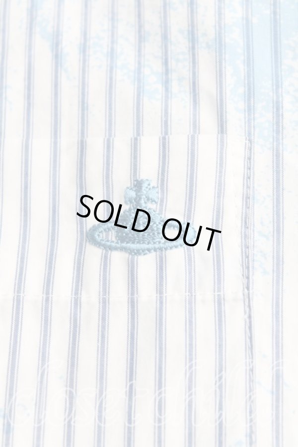 画像6: ヴィヴィアンウエストウッド 中古 / 単色オーブ刺繍ストライプ半袖シャツワンピース 2(9号) 水色  H-25-07-13-004-op-IN-ZH (6)