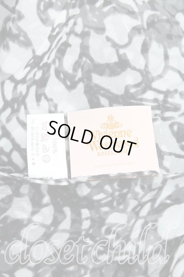 画像2: ヴィヴィアンウエストウッド 中古 / 総柄ストール  黒×白  H-25-07-13-065-gd-IN-ZH (2)