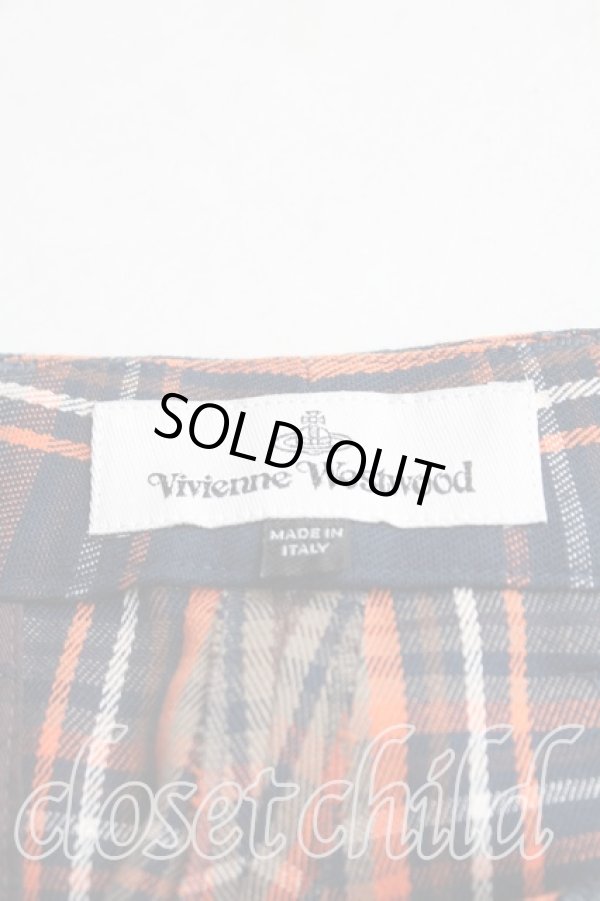 画像3: ヴィヴィアンウエストウッド 中古 / タータンチェックパンツ 40（M） 紺ｘオレンジ  H-25-07-13-012-pa-OD-ZH (3)