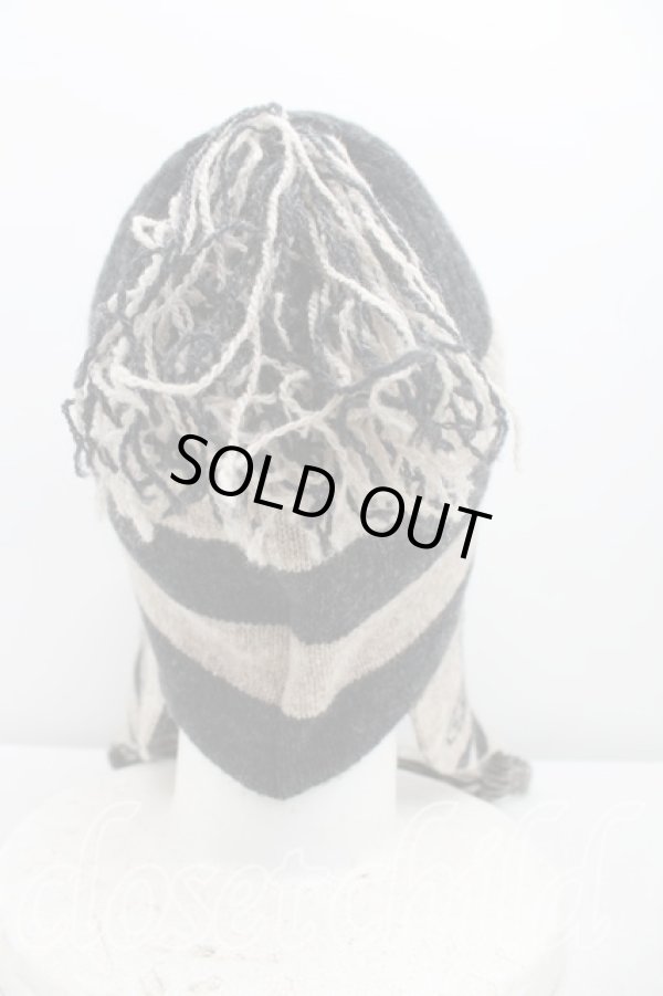 画像3: ヴィヴィアンウエストウッド 中古 / フリンジボーダーニット帽  ベージュ×灰  H-25-07-20-111-gd-IN-ZH (3)