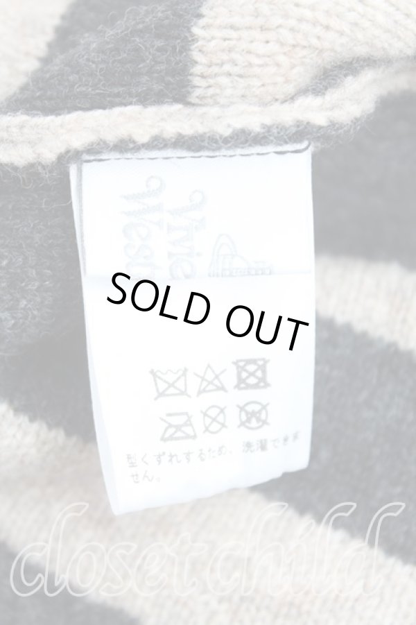 画像4: ヴィヴィアンウエストウッド 中古 / フリンジボーダーニット帽  ベージュ×灰  H-25-07-20-111-gd-IN-ZH (4)