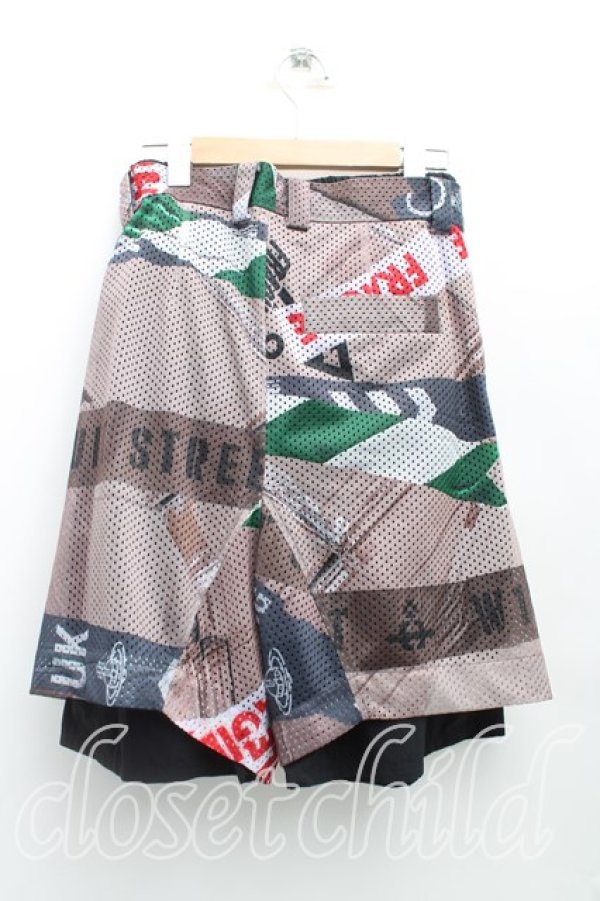 画像2: ヴィヴィアンウエストウッド MAN 中古 / CAUTION TAPE MAN LONDON レイヤーショートトラウザーズ 44(メンズS) 茶  H-25-07-20-012-pa-IN-ZH (2)