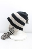 画像2: ヴィヴィアンウエストウッド 中古 / フリンジボーダーニット帽  ベージュ×黒  H-25-08-03-087-gd-IN-ZH (2)