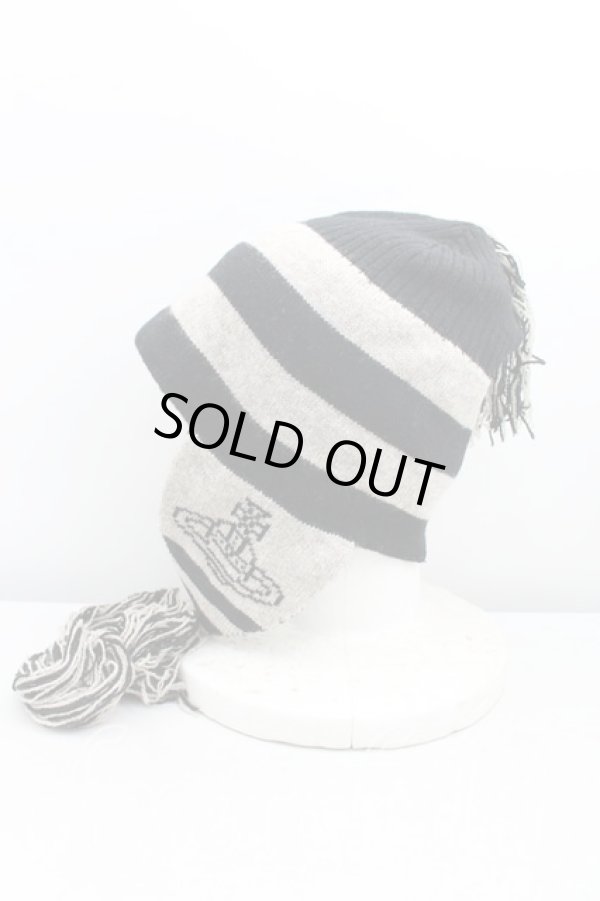 画像2: ヴィヴィアンウエストウッド 中古 / フリンジボーダーニット帽  ベージュ×黒  H-25-08-03-087-gd-IN-ZH (2)