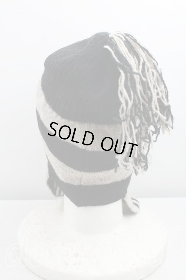 画像3: ヴィヴィアンウエストウッド 中古 / フリンジボーダーニット帽  ベージュ×黒  H-25-08-03-087-gd-IN-ZH (3)