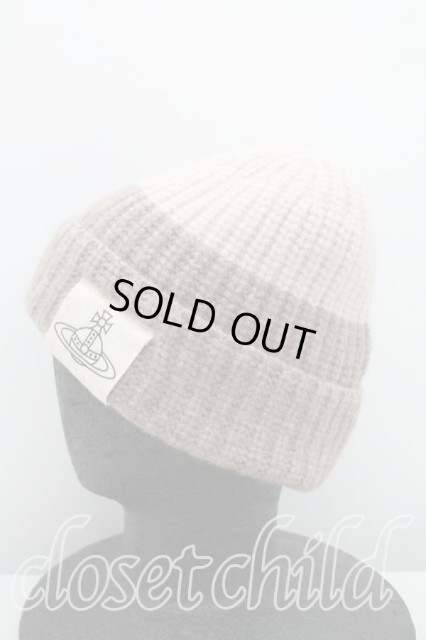 画像2: ヴィヴィアンウエストウッド 中古 / バイカラーニット帽  茶×クリーム  H-25-08-17-019-ha-IN-ZH (2)