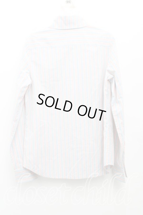 画像2: ヴィヴィアンウエストウッド 中古 / 単色オーブ刺繍ストライプシャツ 2（9号） ピンク×水色  H-25-08-17-006-bl-IN-ZH (2)