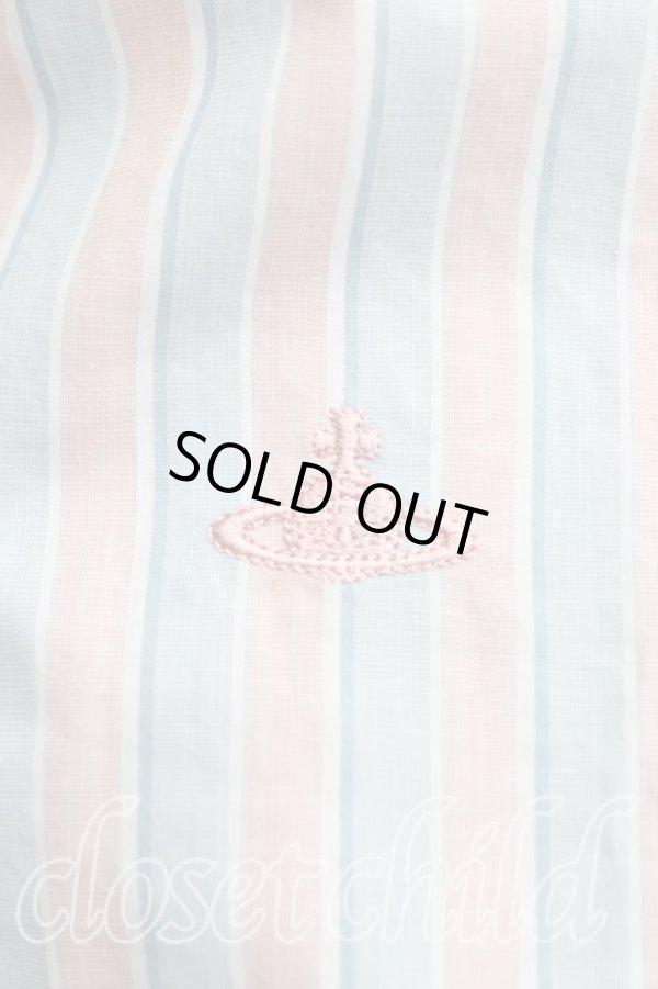 画像6: ヴィヴィアンウエストウッド 中古 / 単色オーブ刺繍ストライプシャツ 2（9号） ピンク×水色  H-25-08-17-006-bl-IN-ZH (6)