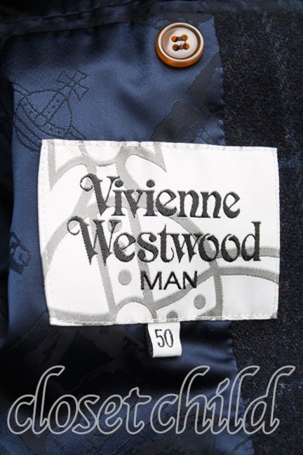 画像3: ヴィヴィアンウエストウッド 中古 / チェックダブルブレストコート 50（XL） 紺  H-25-08-24-037-co-OD-ZH (3)